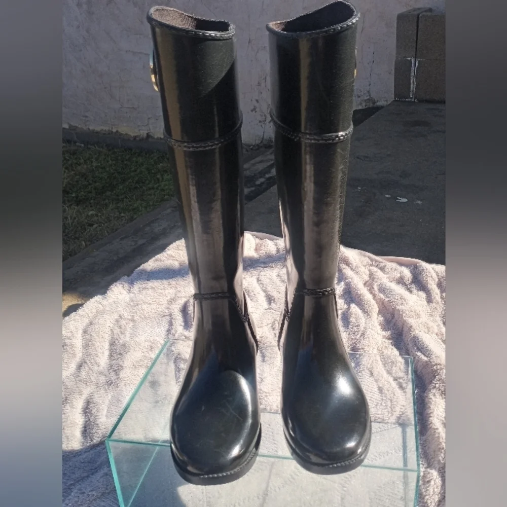 Michael Kors Tall Rubber Black Knee High Boots Size 6